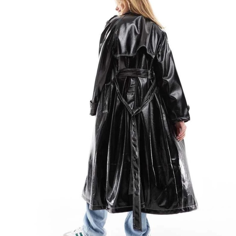 ASOS high shine leather look trench with contrast stitch Sz 6